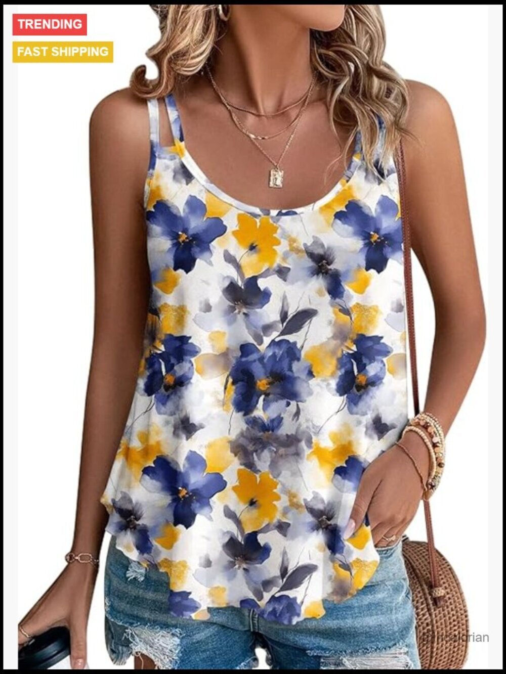 Women's Cute Tank Top Sleeveless Spaghetti Strap Scoop Neck Loose Casual Flowy